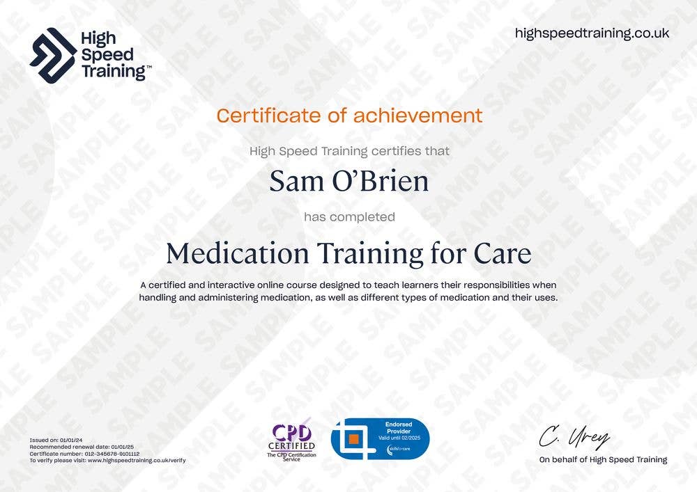 Sample Medication Training for Care Certificate